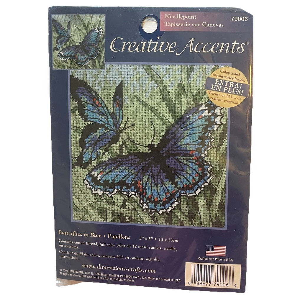 Vintage‎ Dimensions Creative Accents Needlepoint Kit Blue Butterflies Unopened@